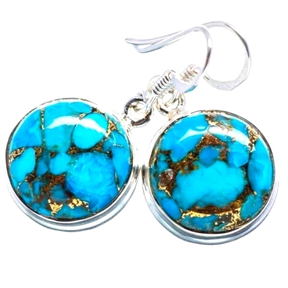 NEW Turquoise look round earrings fish hook 925 silver plated - Picture 1 of 4